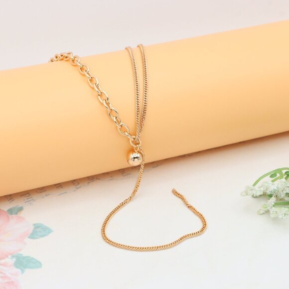 Layered Rose Gold Necklace with Bold Link and Sleek Chain Design, XPNL0352 - Picture 8 of 12